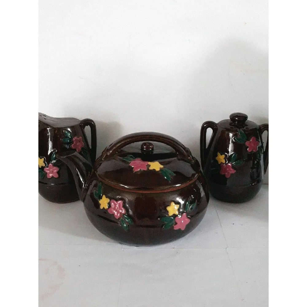 Vintage Japan red clay salt pepper tea pot set